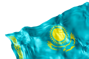 Realistic flag of Kazakhstan with folds, on transparent background. Footer, corner design element. Cut out. Perfect for patriotic themes or national event promotions. 3D render. png