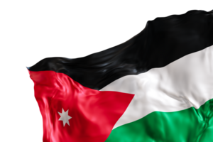 Realistic flag of Jordan with folds, on transparent background. Footer, corner design element. Cut out. Perfect for patriotic themes or national event promotions. 3D render. png