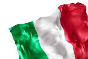 realistico bandiera di Italia con pieghe, su trasparente sfondo. piè di pagina, angolo design elemento. tagliare fuori. Perfetto per patriottico temi o nazionale evento promozioni. 3d rendere. png