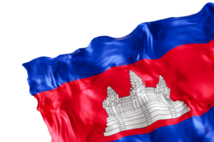 Realistic flag of Cambodia with folds, on transparent background. Footer, corner design element. Cut out. Perfect for patriotic themes or national event promotions. 3D render. png