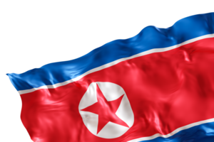Realistic flag of North Korea with folds, on transparent background. Footer, corner design element. Cut out. Perfect for patriotic themes or national event promotions. 3D render. png