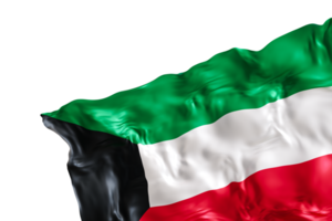 Realistic flag of Kuwait with folds, on transparent background. Footer, corner design element. Cut out. Perfect for patriotic themes or national event promotions. 3D render. png