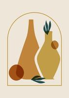 Pottery workshop wall art illustration. Pottery flat drawing with abstract shapes and branch. vector