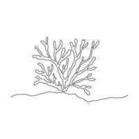 Continuous one line drawing of sea coral isolated element. outline summer beach illustration. Black and white vacation concept, minimal line art. Underwater natural coral, linear poster vector