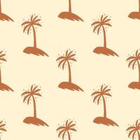 Brown boho palm tree seamless pattern. Retro tropical summer repeat background. Hippie beach hand drawn beige textile texture, print, wallpapers, wrapping paper. illustration. vector