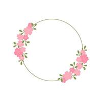 Floral frame circle shaped isolated illustration. Round decorative flowers borders with copy space. Cute botanical elements. Simple spring decor design for text inside vector