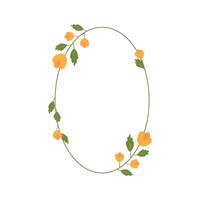 Floral frame isolated illustration. Oval shaped decorative flowers borders with copy space. Cute botanical elements. Simple summer decor circle shaped design for text inside vector