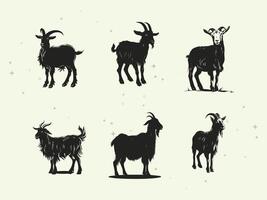 goat silhouette set on a green background vector