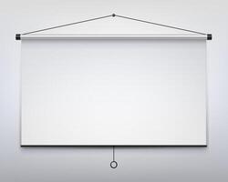 Projection screen. Empty white projection screen on wall, blank hanging presentation board, realistic whiteboard for conference and advertising project. 3d mockup. vector