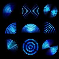 Wifi light effect. Internet router wifi blue neon radial waves. Sound scan glowing signal. Cellphone hotspot wireless technology set vector