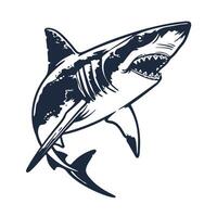 Shark fish. Ocean shark dangerous sea predator in monochrome vintage style in dynamic attack pose for emblem and label. isolated marine hunter logo. vector