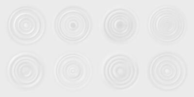 Milk ripple waves. Drop falls on milk, cream dairy product, lotion or white paint, round ripples on surface. Top view liquid circles set vector
