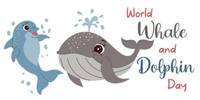 World Whale and Dolphin Day. Holiday concept. Template for background, banner, sticker, postcard, poster with text caption. Flat style vector