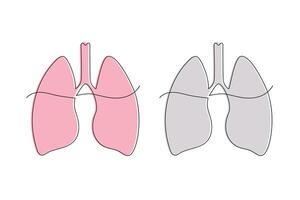 Healthy and unhealthy lungs in one continuous line. One line drawing, minimalism. vector