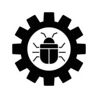 Cogwheel with bug, illustration of debugging, antivirus icon vector
