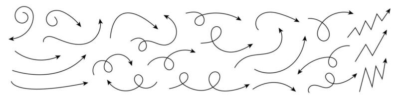 Collection of curved arrows. Set simple curved hand drawn arrows. Collection of pointers. vector