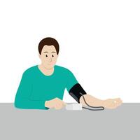 Portrait of a guy who measures blood pressure with a tonometer, isolate on white, simple illustration, flat style, minimalism vector
