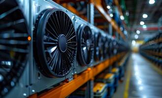 Powerful graphics cards for mining cryptocurrency digital money and blockchain are installed photo