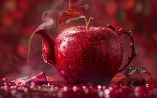 Teapot in the form of red apple. A red apple shaped like an elegant teapot photo