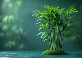 A bamboo plant with its leaves and the background are green photo