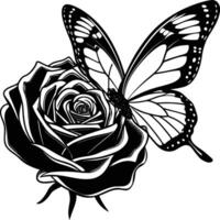 black and white flower with butterfly isolated on white background vector