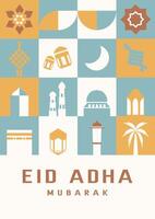 Eid al-adha mubarak poster illustration. Abstract geometry pattern with simple icon. vector