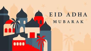 Poster illustration eid adha mubarak theme. With a simple icon and retro color theme. vector