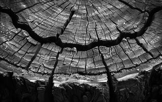 Tree stump is shown with cracks and splits in it photo