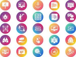 SEO Search Engine Optimization Glyph Rounded BG Icon pictogram symbol visual illustration Set vector