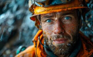 Portrait of miner after working at the mine photo