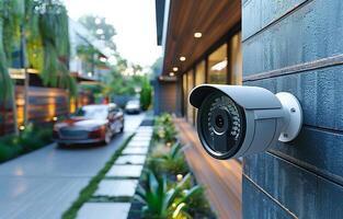 Security camera mounted on home photo