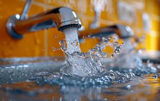 Water running from faucet. A photo of water dripping from the faucet