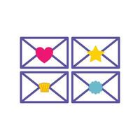 illustration of an envelope icon decorated with hearts, stars, shells and clouds. Message icon design elements that are suitable for user interface design in messaging applications. vector