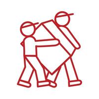 Illustration of lifting a large package by two expedition employees. Design element illustration of safe delivery of an expedition. Handled with care vector