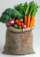 Fresh vegetables in sack. A large net bag filled with vegetables photo