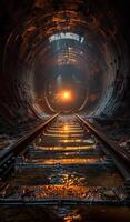 Underground tunnel or rail tunnel with light at the end. A dark tunnel with light at the end photo