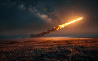 Bright meteor illuminates the sky. Elements of this image furnished photo
