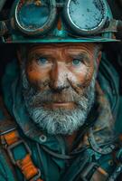 Coal miner with dirty face. A photo of an old coal miner with a dirty face