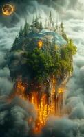 Forests are burning the earth is burning global warming and pollution on the planet. Ecological catastrophe. photo