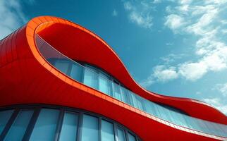 Modern architecture with red elements against the sky photo