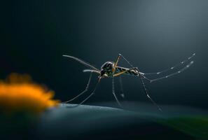 mosquito es sentado en flor. cerca arriba de un mosquito foto