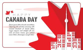 Happy Canada Day template with cn tower on maple leaf vector