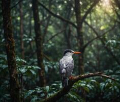 Sparrow, Eagle, Hawk, Owl, Pigeon, Crow, Robin, Parrot, Penguin, Flamingo, Swan, Hummingbird, Peacock, Woodpecker, Seagull, Toucan, Canary, Finch, Peli sitting on a branch in the natural green forest photo