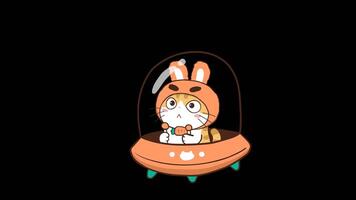 animiert wenig Katze entkommen im ein Raumschiff - - transparent Hintergrund video
