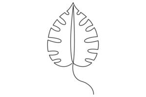 Leaf monstera continuous one line art drawing of outline illustration vector