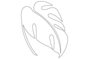 Leaf monstera continuous one line art drawing of outline illustration vector