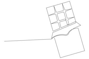 Continuous one line drawing of chocolate bar, Sweet candy hand drawn illustration vector