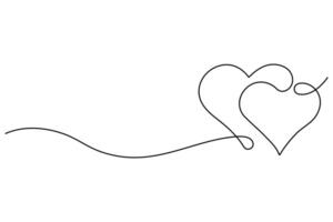 Continuous one line drawing of two hearts and romantic love symbol illustration vector