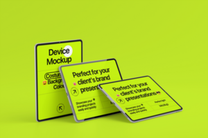 Device mockup with minimalist background design and realistic scene psd