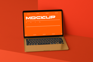 Device laptop editable 3d mockup with wall background design psd